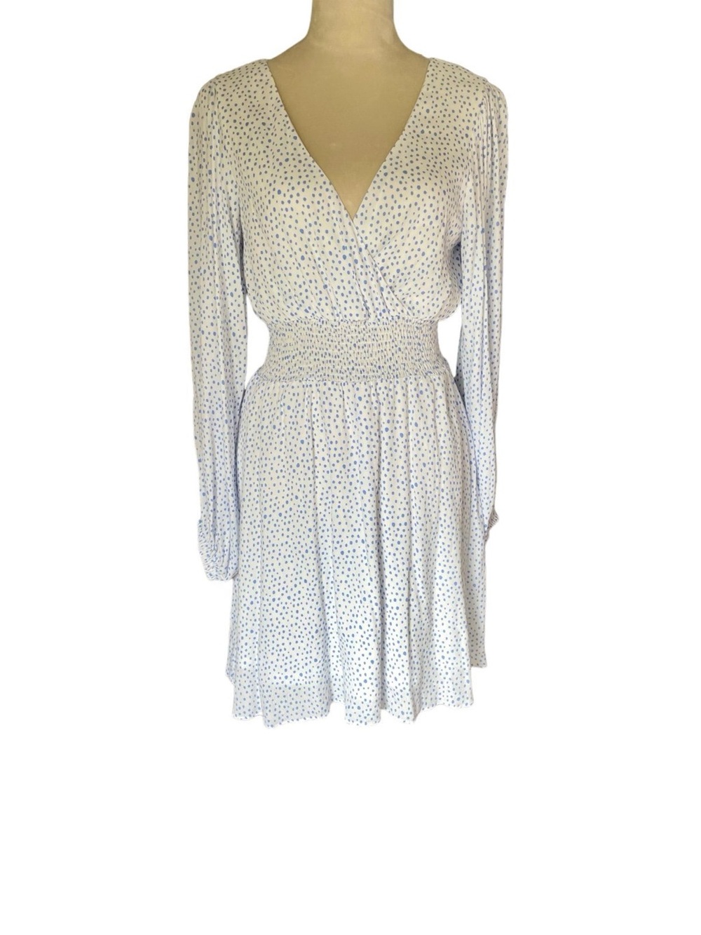 Gianni Bini Powder Blue Long-Sleeve Dotted Wrap Dress
